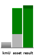 Das AssetRanking ist ein Vermögensvergleich mit einem durchschnittlichen KMU. Links der Assetvergleich, rechts das operative Ergebnis