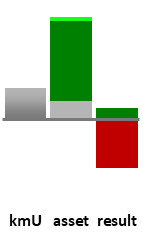 Das AssetRanking ist ein Vermögensvergleich mit einem durchschnittlichen KMU. Links der Assetvergleich, rechts das operative Ergebnis