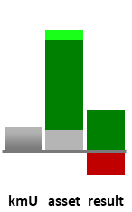 Das AssetRanking ist ein Vermögensvergleich mit einem durchschnittlichen KMU. Links der Assetvergleich, rechts das operative Ergebnis