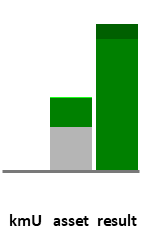 Das AssetRanking ist ein Vermögensvergleich mit einem durchschnittlichen KMU. Links der Assetvergleich, rechts das operative Ergebnis