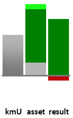 Das AssetRanking ist ein Vermögensvergleich mit einem durchschnittlichen KMU. Links der Assetvergleich, rechts das operative Ergebnis