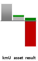 Das AssetRanking ist ein Vermögensvergleich mit einem durchschnittlichen KMU. Links der Assetvergleich, rechts das operative Ergebnis