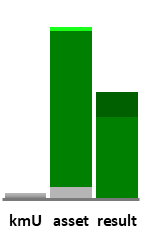 Das AssetRanking ist ein Vermögensvergleich mit einem durchschnittlichen KMU. Links der Assetvergleich, rechts das operative Ergebnis